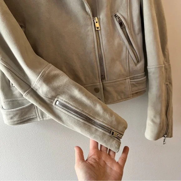 ✨MUST GO free shipping! Theory Suede Lamb Leather Downtown Moto Jacket - Medium - Picture 3 of 8